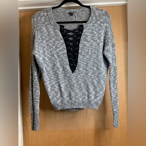 Express Grey Light Knit Top with Lace Up Detail in the Front - size XS